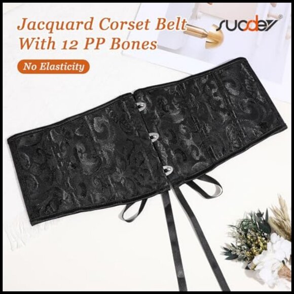 Jacquard Corset Belt Underbust Boned Lace Up Bustier Steampunk Renaissance main image 4